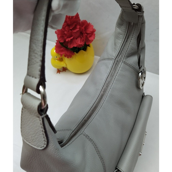 Michael Kors Gray Pebbled Leather Pushlock Zipper Hobo Shoulder Bag - Picture 10 of 16
